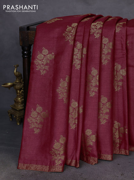 Banarasi tussar silk saree maroon and green with thread & zari woven buttas and woven border