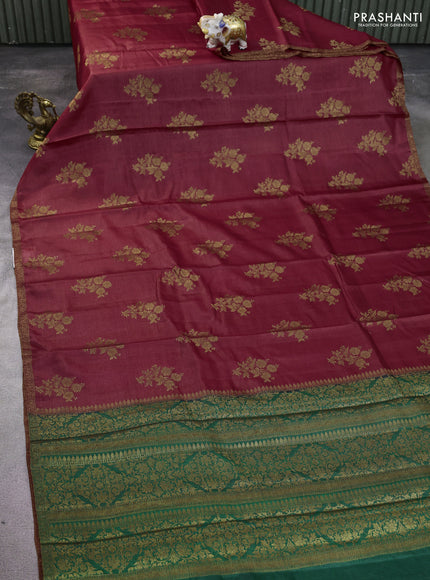 Banarasi tussar silk saree maroon and green with thread & zari woven buttas and woven border