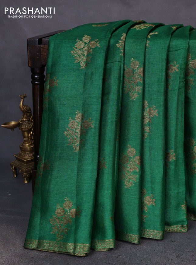 Banarasi tussar silk saree green and pink with thread & zari woven buttas and woven border