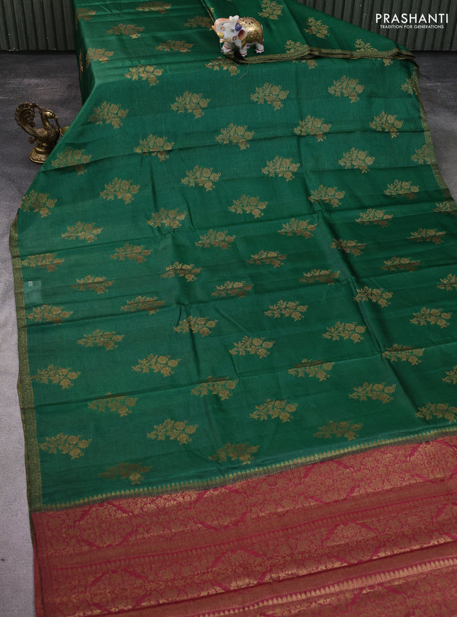 Banarasi tussar silk saree green and pink with thread & zari woven buttas and woven border