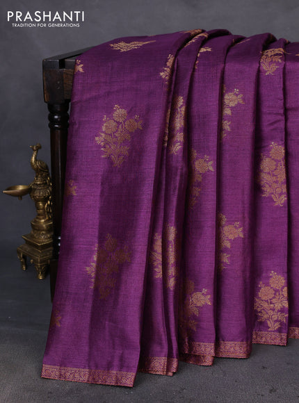 Banarasi tussar silk saree magenta pink and green with thread & zari woven buttas and woven border