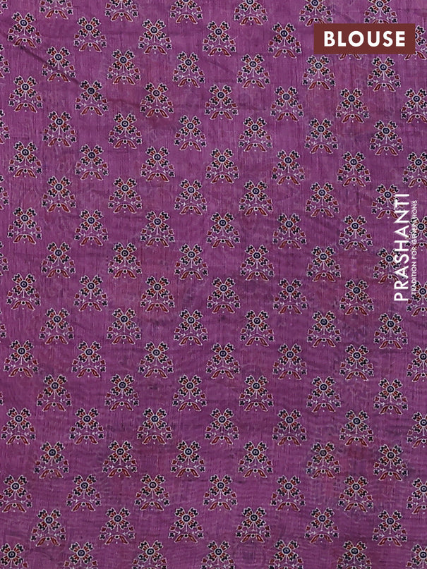 Semi chanderi saree purple with allover ajrakh prints and embroidery pallu