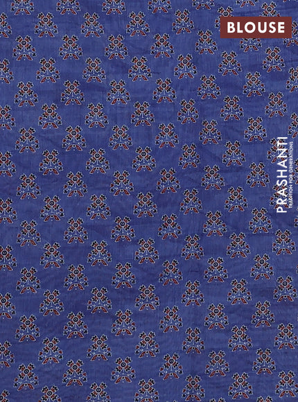 Semi chanderi saree blue with allover ajrakh prints and embroidery pallu