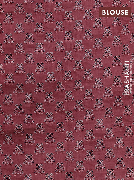 Semi chanderi saree maroon with allover ajrakh prints and embroidery pallu