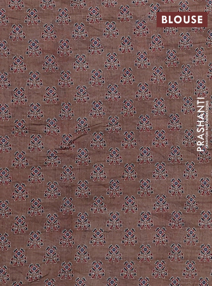 Semi chanderi saree brown shade with allover ajrakh prints and embroidery pallu