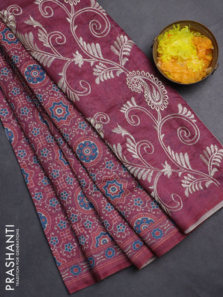 Semi chanderi saree magenta pink with allover prints and embroidery pallu