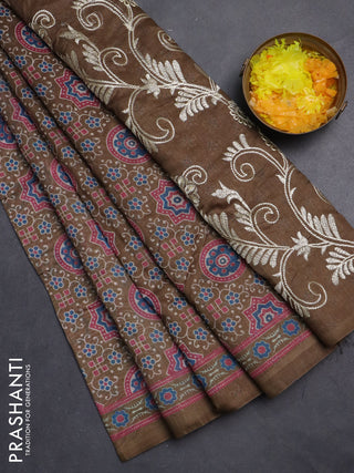 Semi chanderi saree sap green with allover prints and embroidery pallu