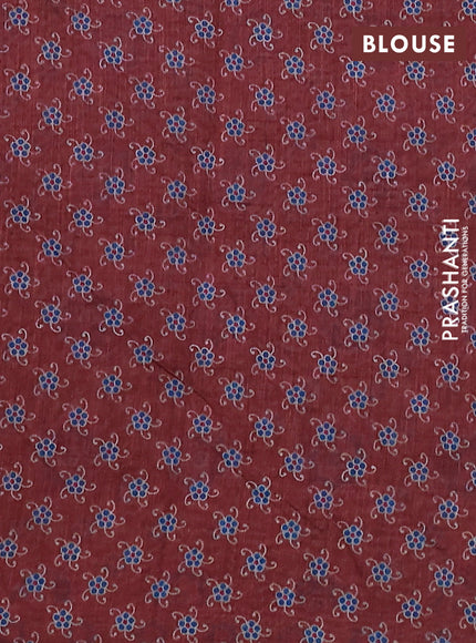 Semi chanderi saree maroon with allover prints and embroidery pallu