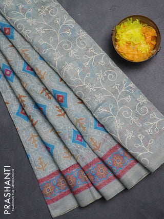 Semi chanderi saree pastel green with allover prints and embroidery pallu