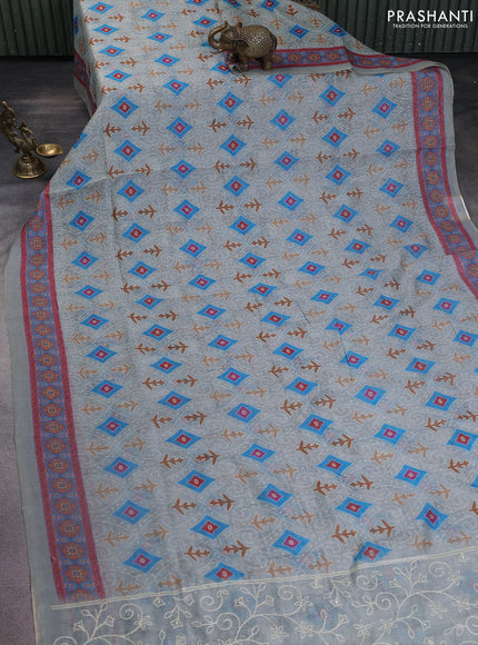 Semi chanderi saree pastel green with allover prints and embroidery pallu