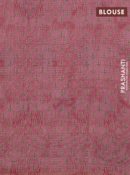 Semi chanderi saree peach pink with allover prints and embroidery pallu