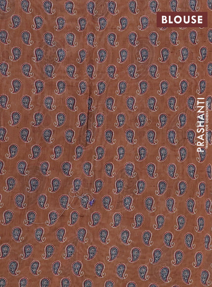 Semi chanderi saree dark mustard with allover prints and embroidery pallu
