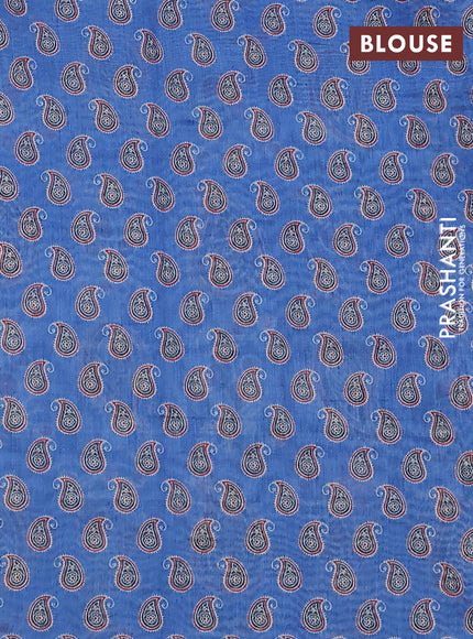 Semi chanderi saree blue with allover prints and embroidery pallu