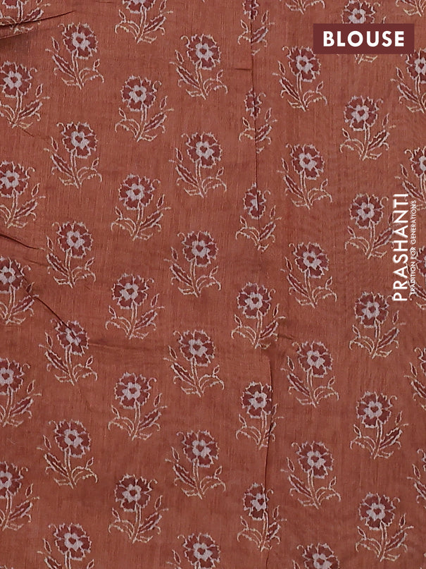 Semi chanderi saree dark mustard with allover prints and embroidery pallu