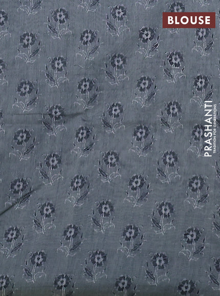 Semi chanderi saree greyish green with allover prints and embroidery pallu