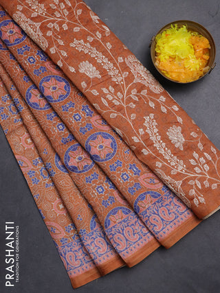 Semi chanderi saree mustard yellow with allover ajrakh prints and embroidery pallu