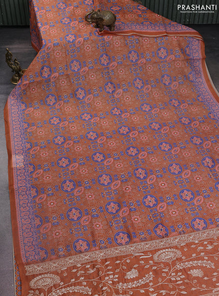 Semi chanderi saree mustard yellow with allover ajrakh prints and embroidery pallu