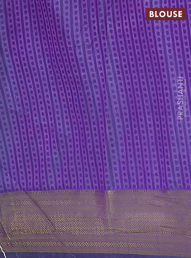 Semi tussar saree teal green and violet with allover ikat prints and zari woven border