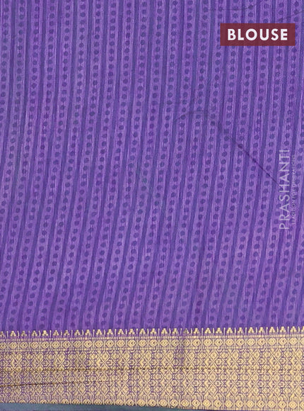 Semi tussar saree teal bluish green and purple with allover ikat prints and zari woven border
