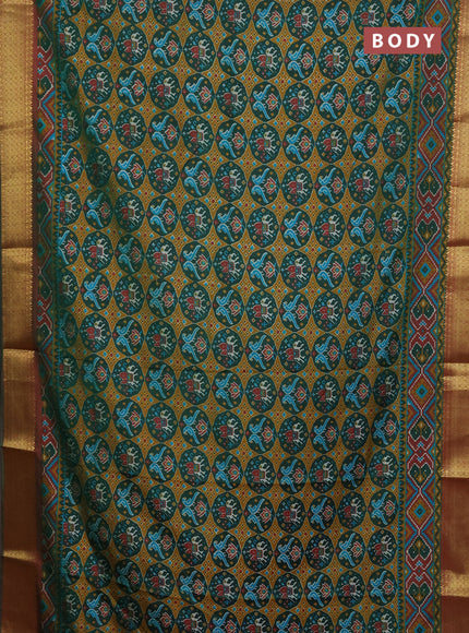 Semi tussar saree dark green and dual shade of maroon with allover ikat prints and zari woven border