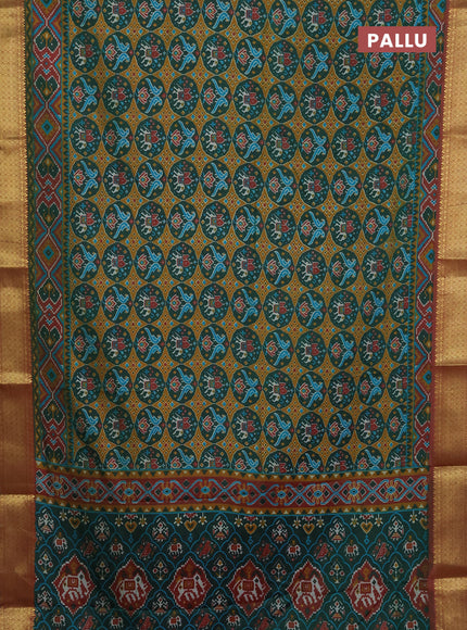 Semi tussar saree dark green and dual shade of maroon with allover ikat prints and zari woven border