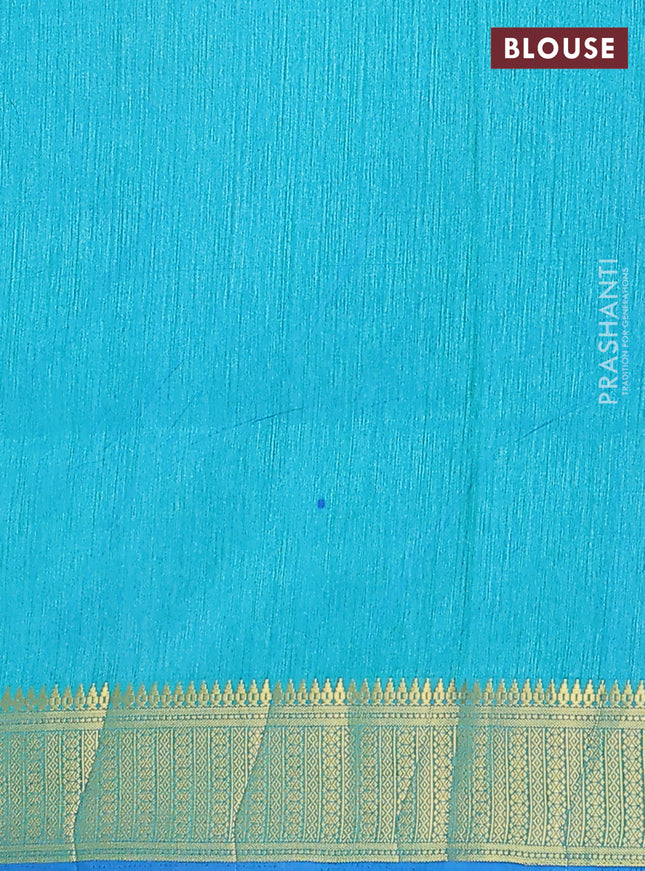 Semi tussar saree blue and teal shade with allover ikat prints and zari woven border