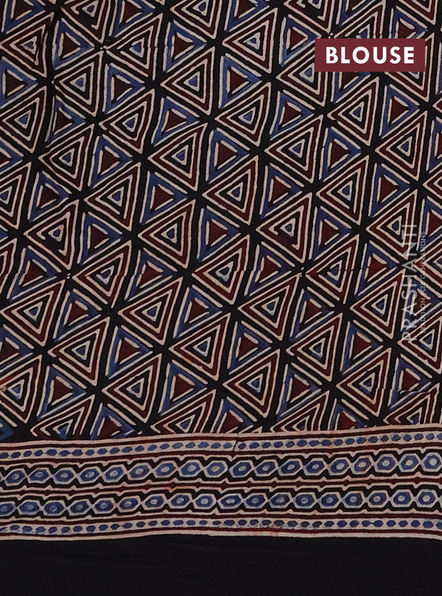 Modal silk saree blue and black with allover bandhani butta prints and ajrakh printed pallu & Blouse