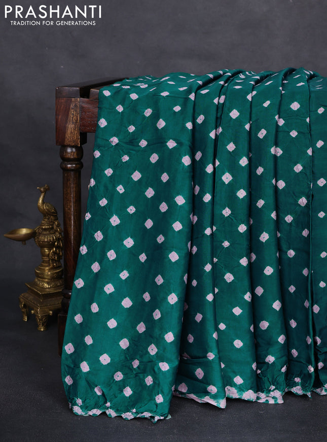 Modal silk saree peacock green and blue with allover bandhani butta prints and ajrakh printed pallu & Blouse