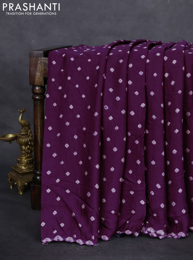 Modal silk saree purple and black with allover bandhani butta prints and ajrakh printed pallu & Blouse
