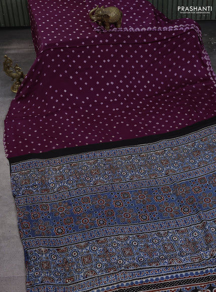 Modal silk saree purple and black with allover bandhani butta prints and ajrakh printed pallu & Blouse
