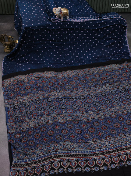 Modal silk saree peacock blue and blue with allover bandhani butta prints and ajrakh printed pallu & Blouse