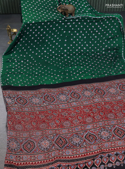 Modal silk saree green and black with allover bandhani butta prints and ajrakh printed pallu & Blouse