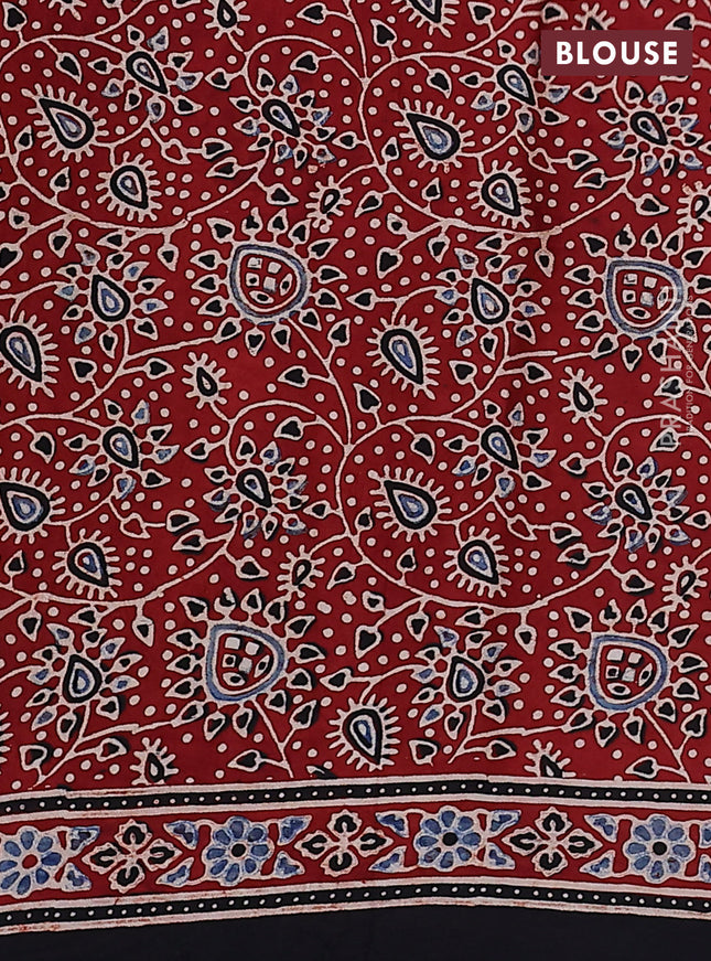 Modal silk saree green and black with allover bandhani butta prints and ajrakh printed pallu & Blouse