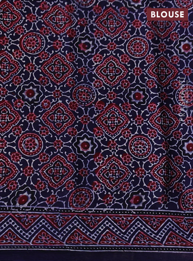 Modal silk saree purple and blue with allover bandhani butta prints and ajrakh printed pallu & Blouse