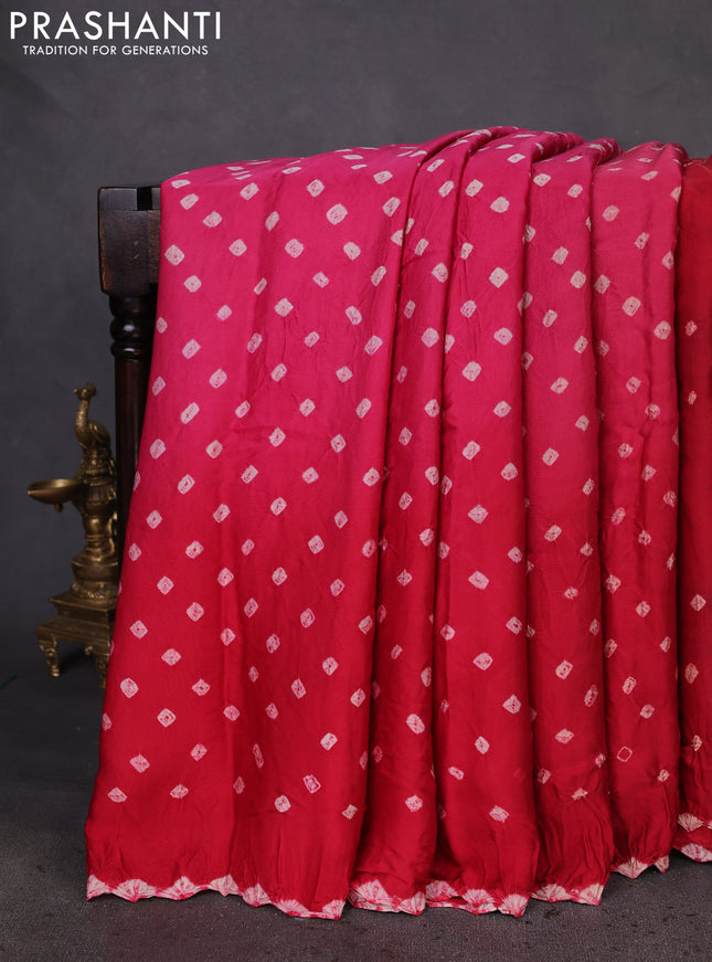 Modal silk saree pink and red with allover bandhani butta prints and ajrakh printed pallu & Blouse