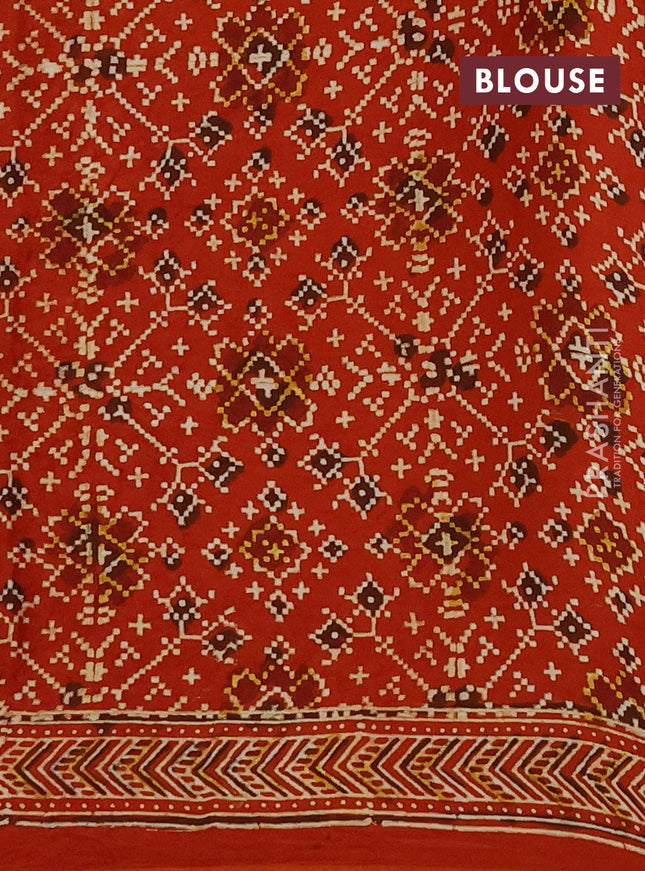 Modal silk saree pink and orange with allover bandhani butta prints and ajrakh printed pallu & Blouse