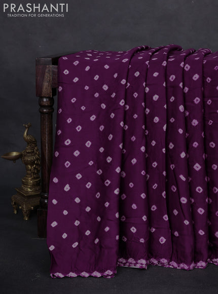 Modal silk saree deep purple and maroon with allover bandhani butta prints and ajrakh printed pallu & Blouse