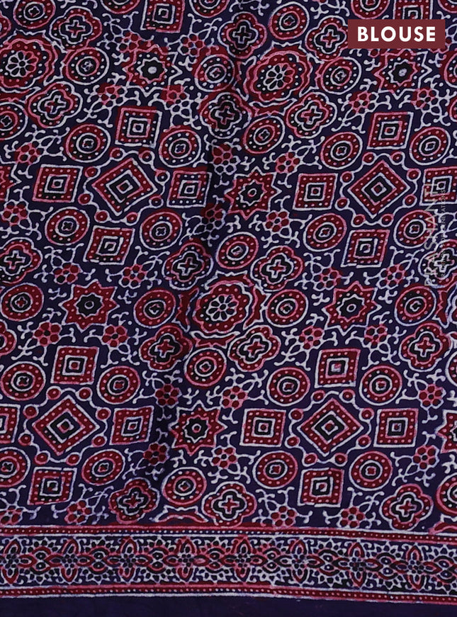 Modal silk saree peach pink and navy blue with allover bandhani butta prints and ajrakh printed pallu & Blouse