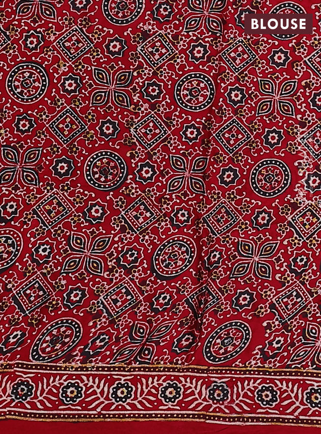 Modal silk saree peach pink and red with allover bandhani butta prints and ajrakh printed pallu & Blouse