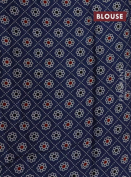 Modal silk saree peach pink and peacock blue with allover bandhani butta prints and ajrakh printed pallu & Blouse