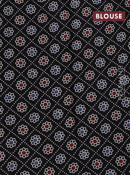 Modal silk saree pastel blue and black with allover bandhani butta prints and ajrakh printed pallu & Blouse