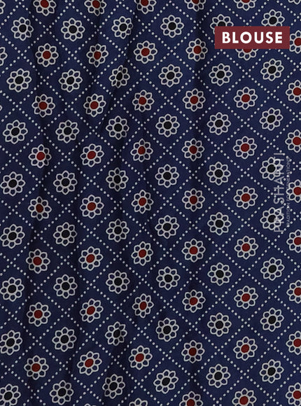 Modal silk saree lavender and peacock blue with allover bandhani butta prints and ajrakh printed pallu & Blouse