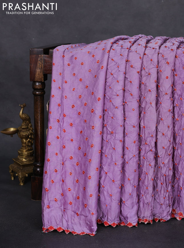 Modal silk saree lavender and maroon with allover bandhani butta prints and ajrakh printed pallu & Blouse