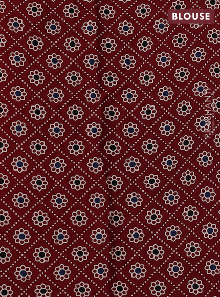 Modal silk saree peach shade and maroon with allover bandhani butta prints and ajrakh printed pallu & Blouse