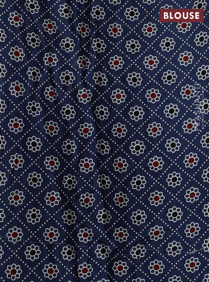 Modal silk saree peach orange and blue with allover bandhani butta prints and ajrakh printed pallu & Blouse