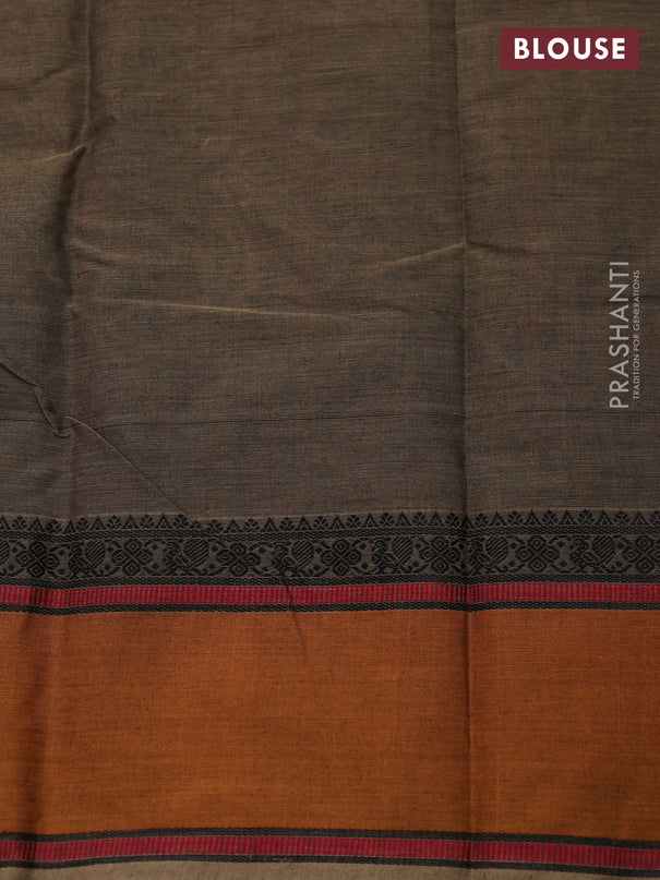 Kanchi cotton saree dark beige and dark mustard with allover thread stripe pattern and rettapet thread woven border