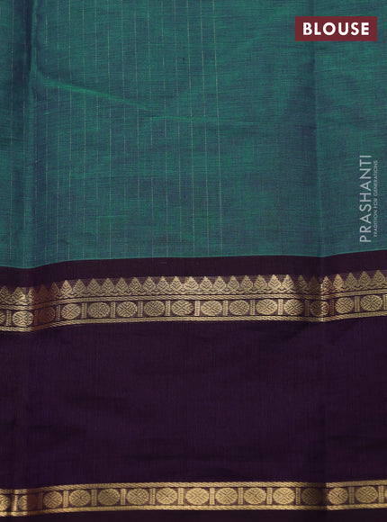 Kanchi cotton saree dual shade of teal green and wine shade with allover zari stripe pattern and rettapet zari woven border