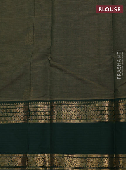 Kanchi cotton saree sap green and green with plain body and rettapet zari woven butta border
