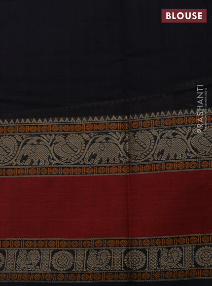Kanchi cotton saree black and rust shade with allover thread checks & buttas and long rettapet thread woven border