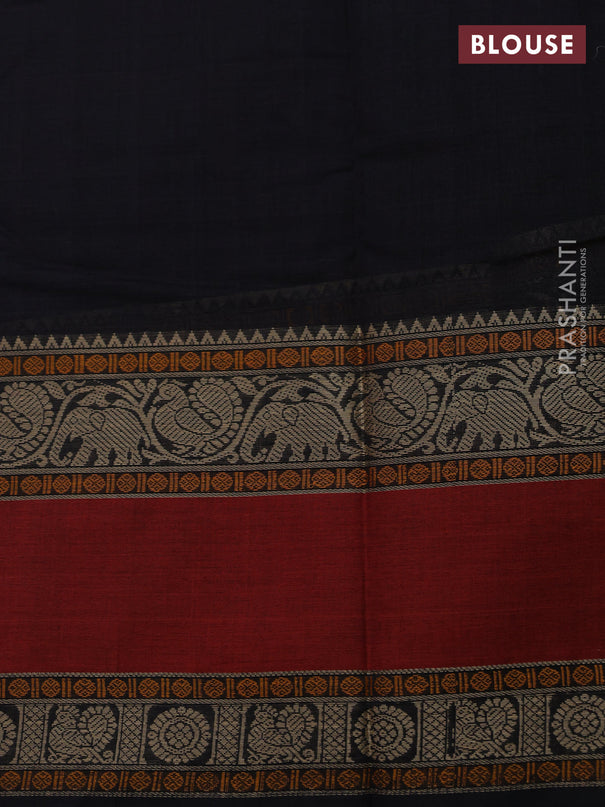 Kanchi cotton saree black and rust shade with allover thread checks & buttas and long rettapet thread woven border